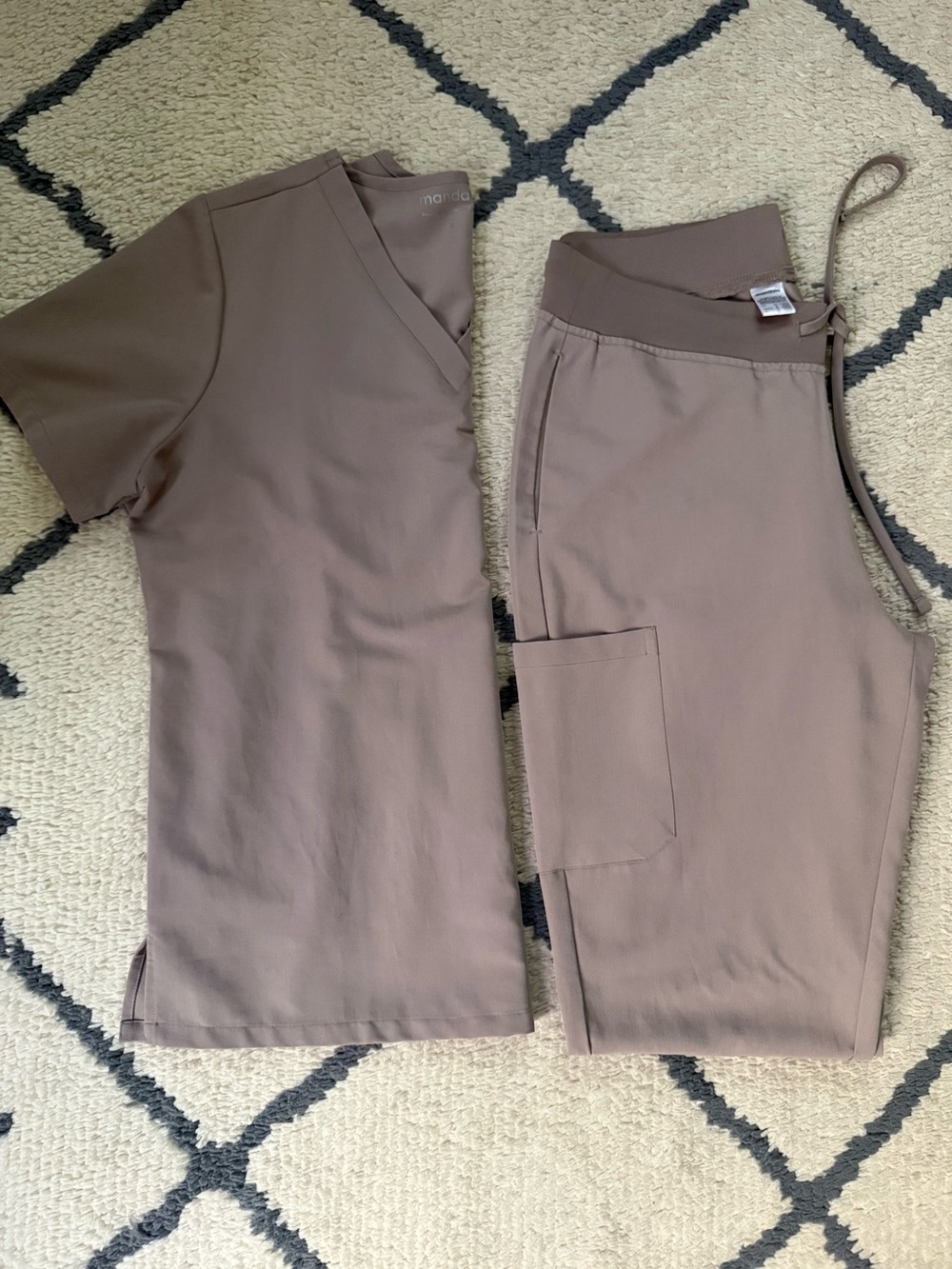 Neutral Taupe Women's Scrub Top&Pants - Mandala (Taupe) Size M